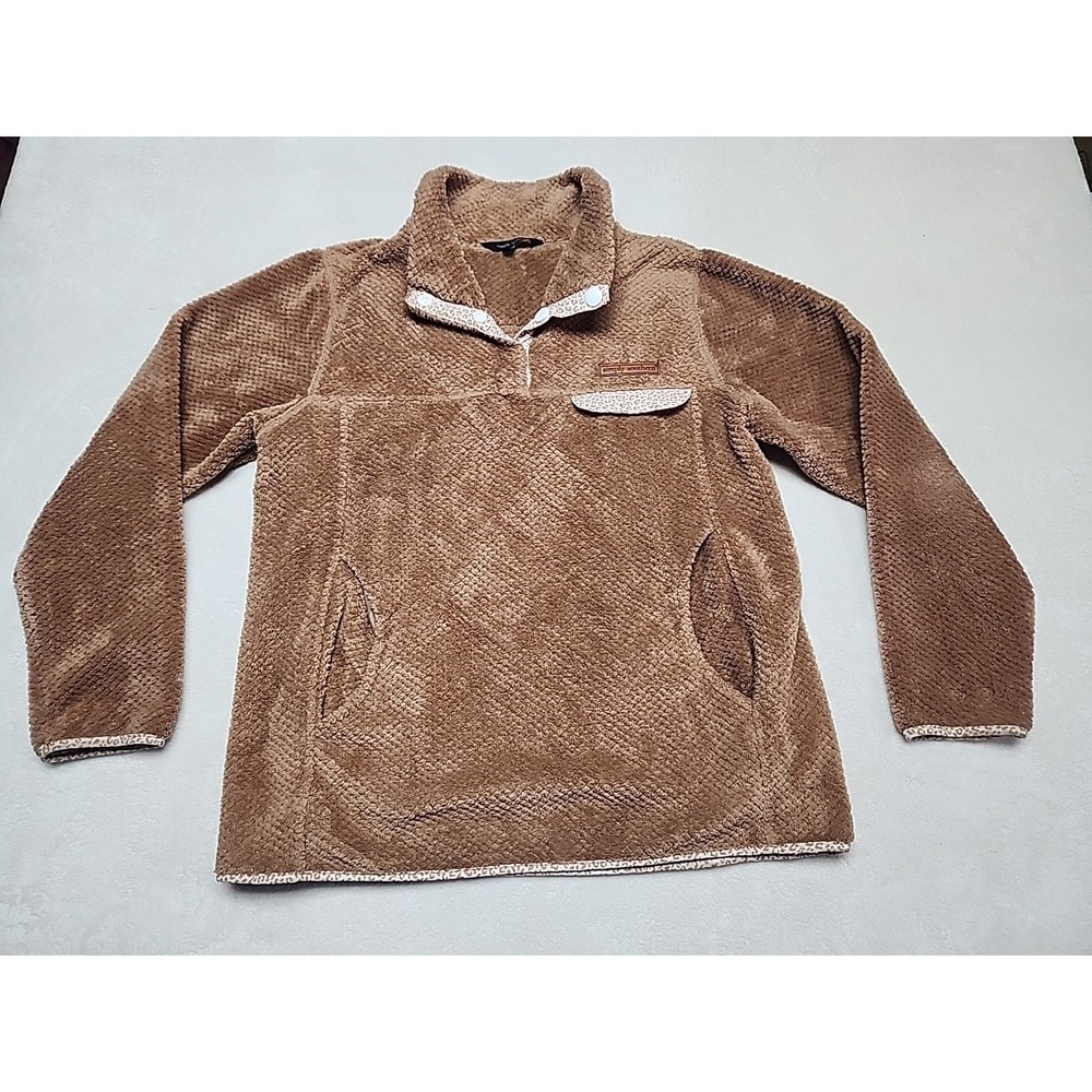 Simply Southern 1/4 Snap Pullover Fleece‎ Small Brown Leopard Trim With Pocket